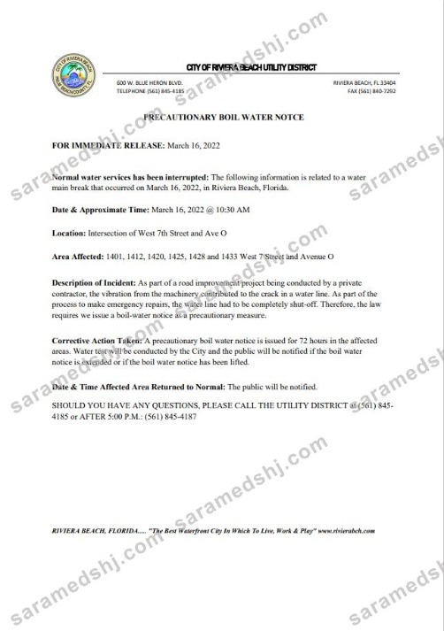 USA Florida City of Riviera Beach utility district water utility shut off notice, Word and PDF template